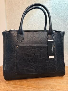 NWT Kim Rogers Rustego Satchel Black Faux Leather Handbag Crossbody